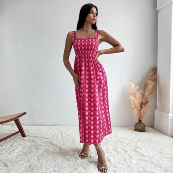 Zara Dresses & Skirts - ZARA | Smocked Printed Fuchsia Maxi Dress, Size Medium
